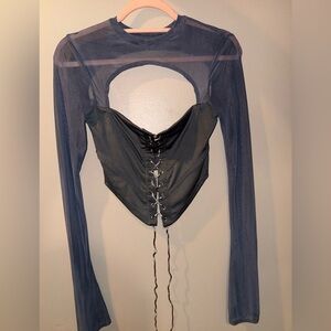 Gray Lace-Up Women's Top
